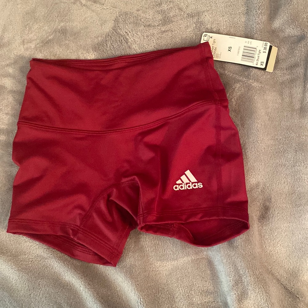 Adidas red maroon volleyball gym workout spandex shorts 4 inches extra small
